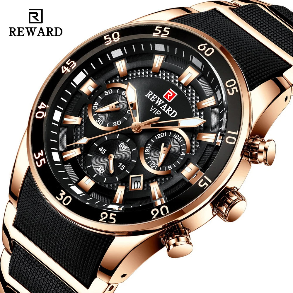 Men's Luxury Quartz Chronograph Watch – Stainless Steel with Luminous Accents