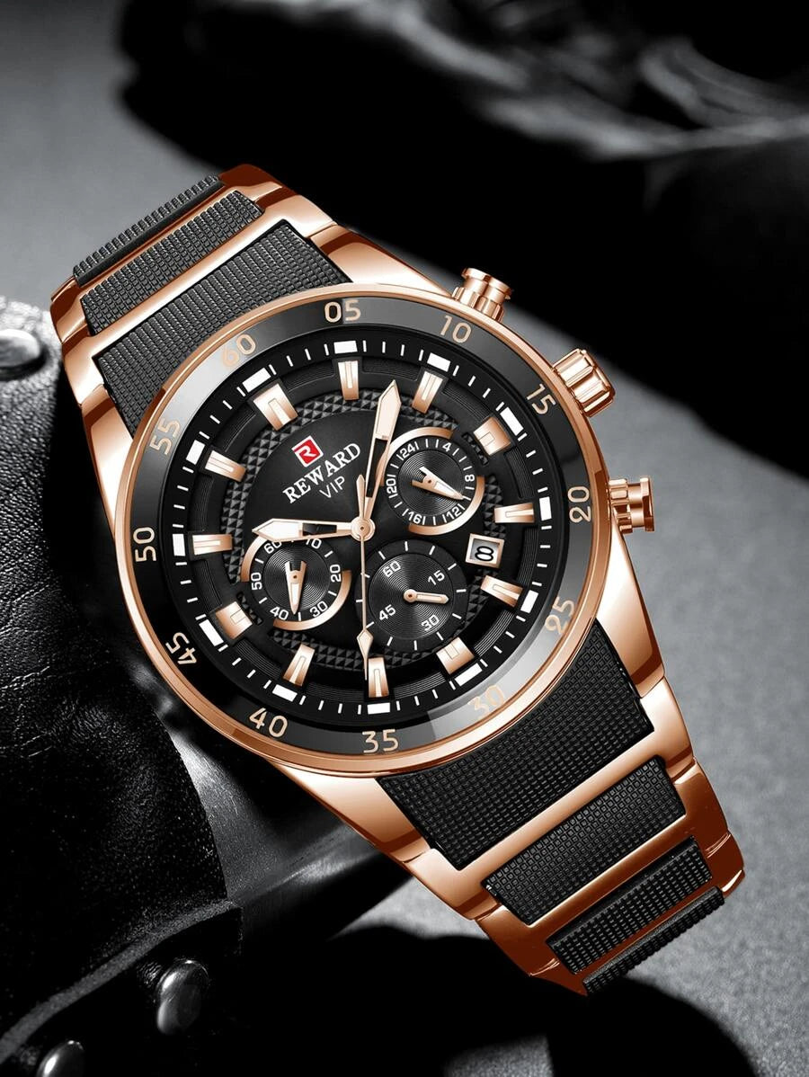 Men's Luxury Quartz Chronograph Watch – Stainless Steel with Luminous Accents