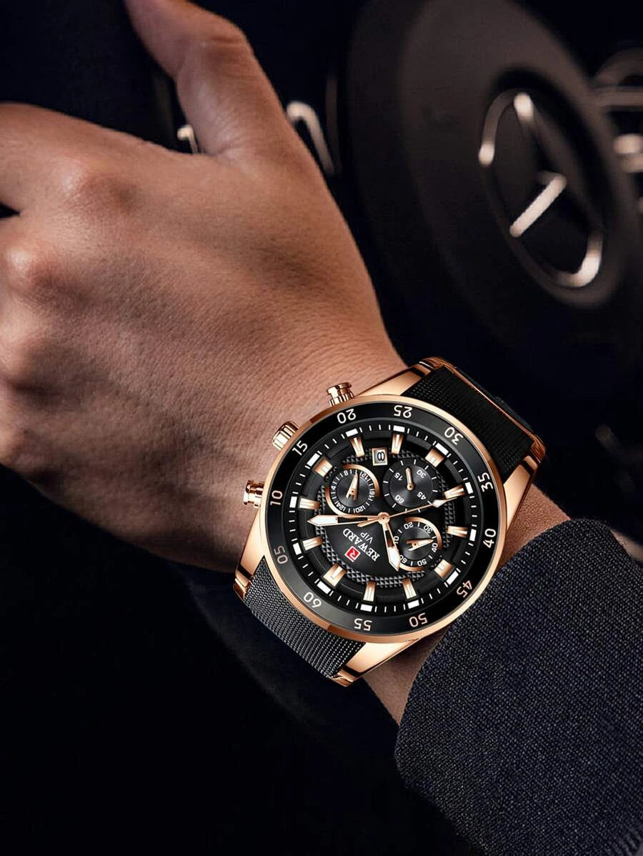 Men's Luxury Quartz Chronograph Watch – Stainless Steel with Luminous Accents