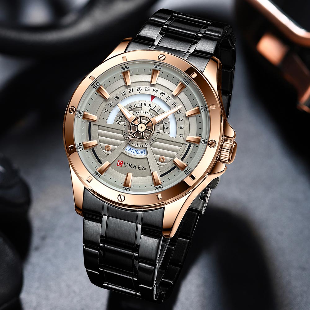 CURREN 8381 Men's Stainless Steel Band Wristwatch – Original Brand with Box & Bag Included