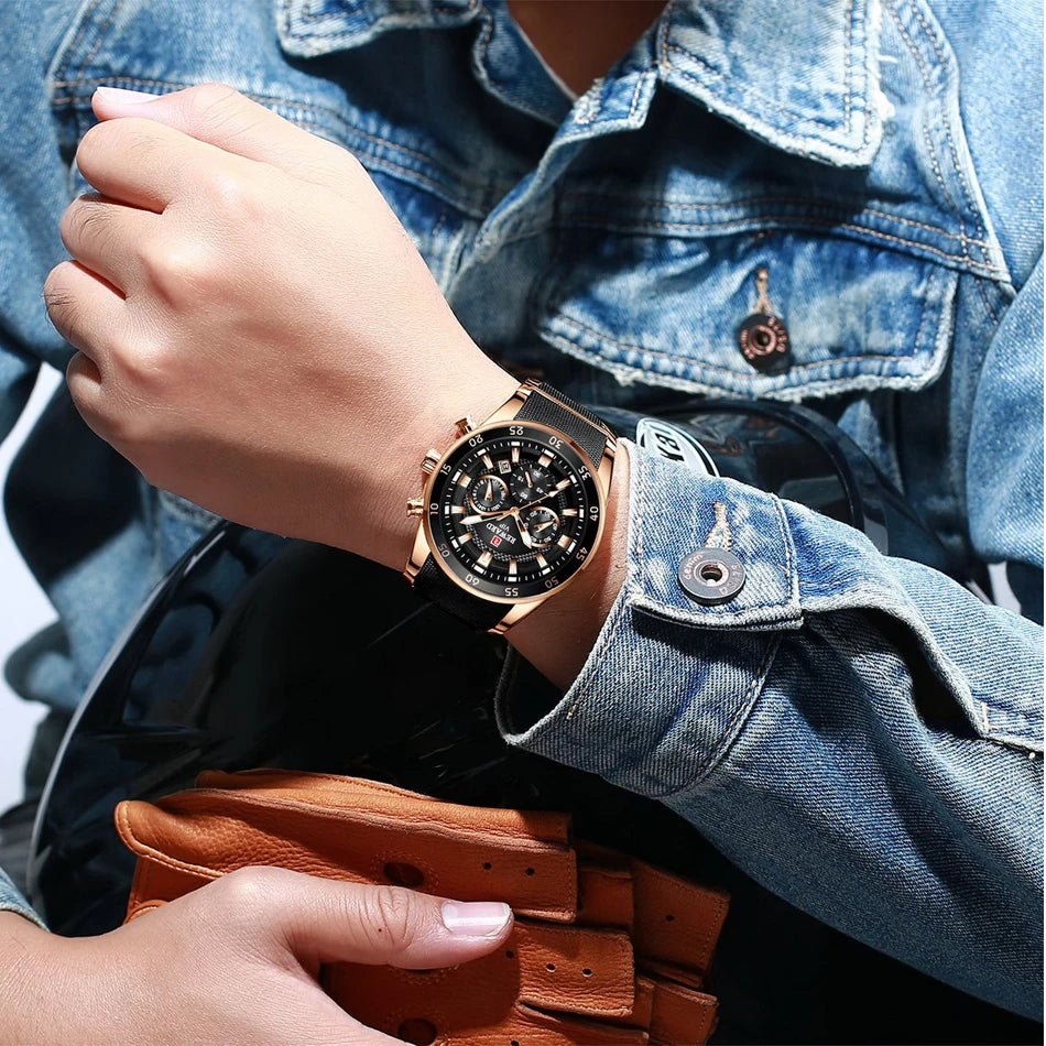 Men's Luxury Quartz Chronograph Watch – Stainless Steel with Luminous Accents