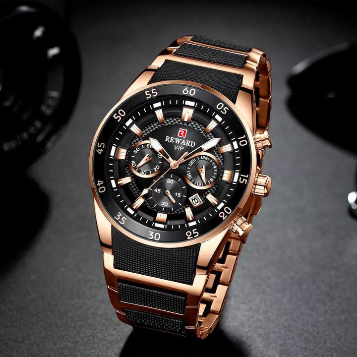 Men's Luxury Quartz Chronograph Watch – Stainless Steel with Luminous Accents